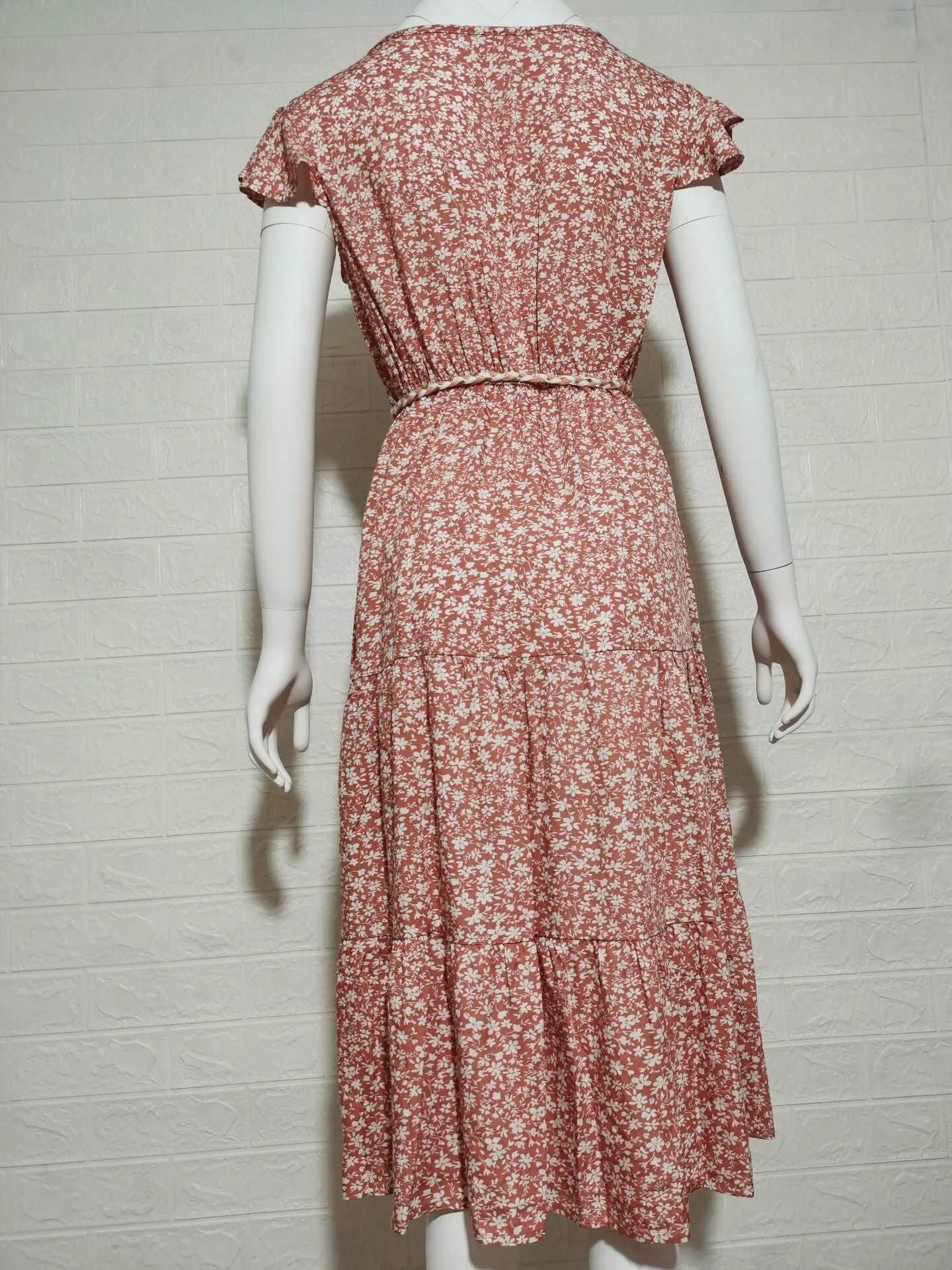 Women's Floral Tied Dress with Rope Style Belt