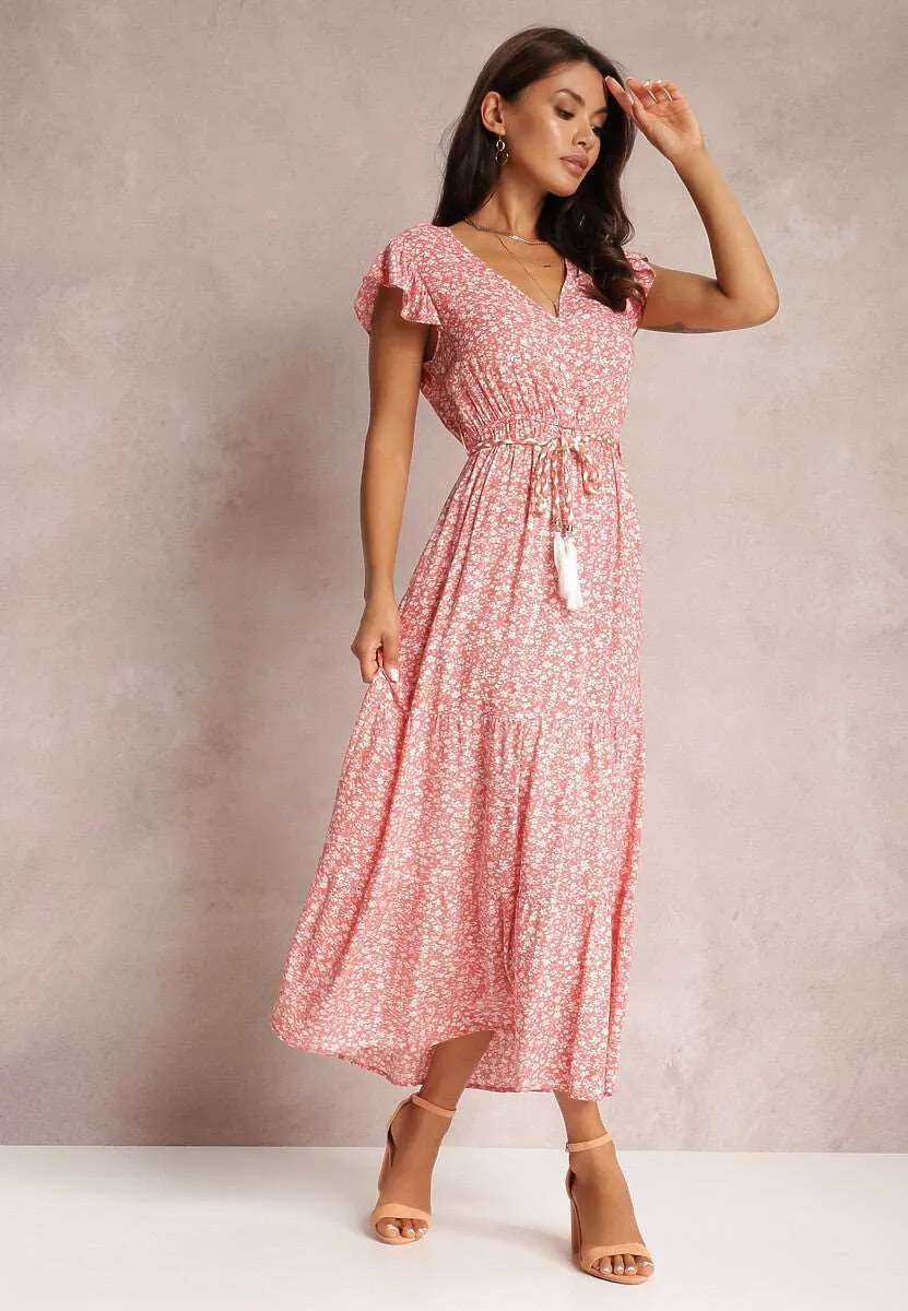 Women's Floral Tied Dress with Rope Style Belt