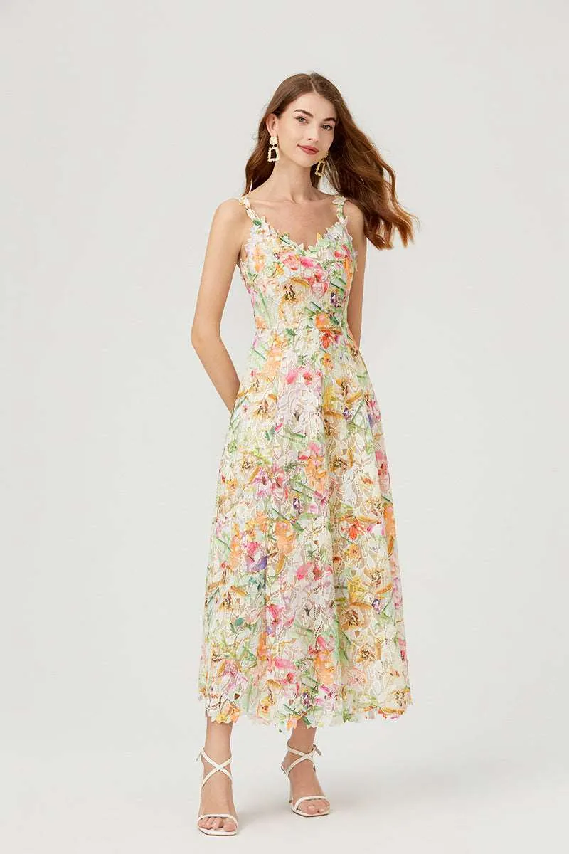 Women's Flower Cutout Embroidered Lace Dress