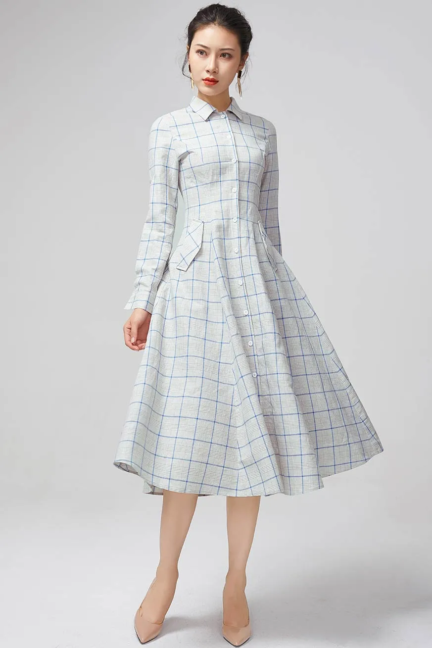 Women's midi dress, Swing shirt dress 2216#