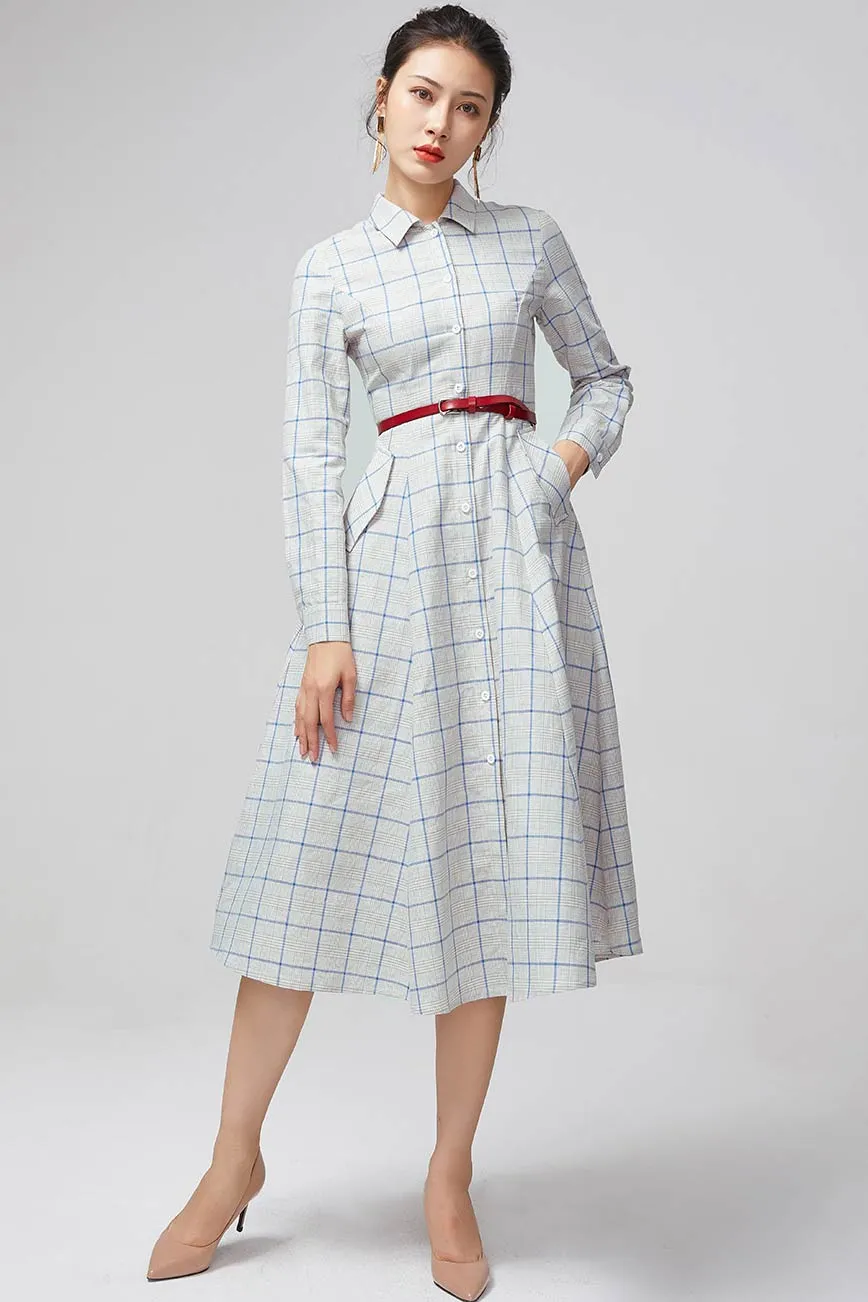 Women's midi dress, Swing shirt dress 2216#