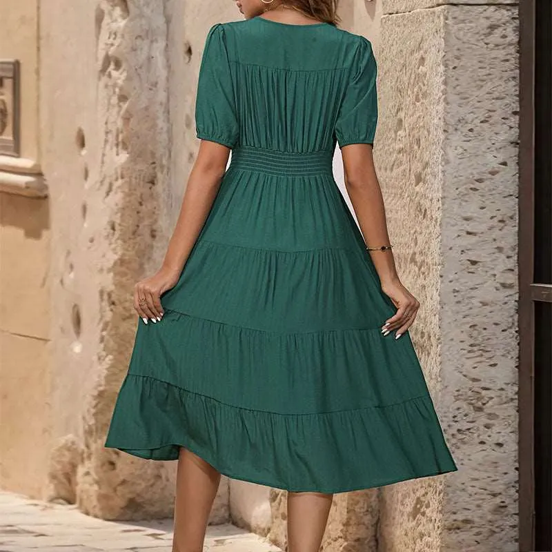 Women's Solid Color Short Sleeve Summer Dress