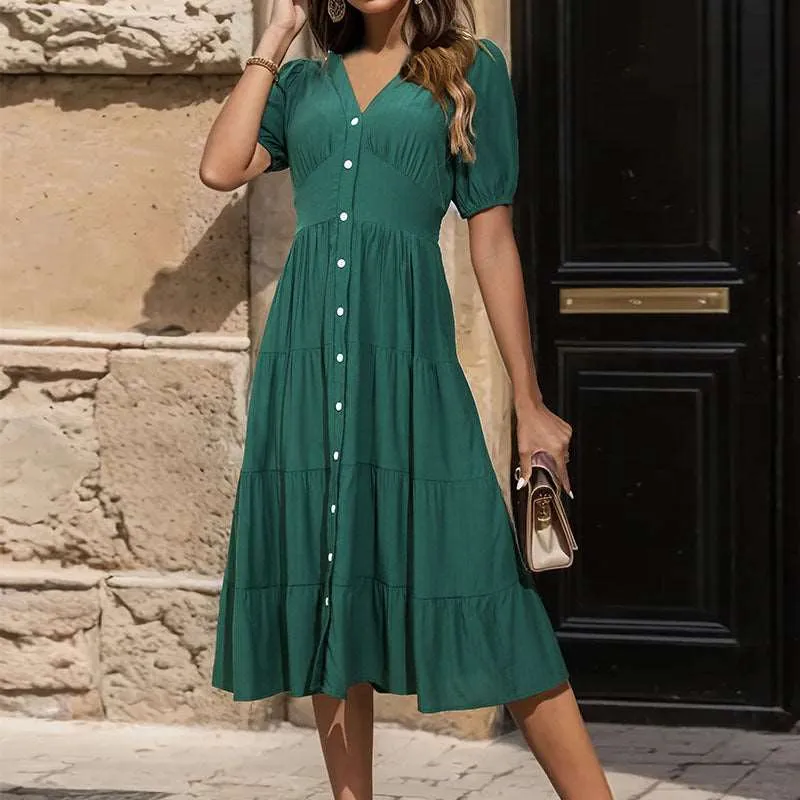 Women's Solid Color Short Sleeve Summer Dress