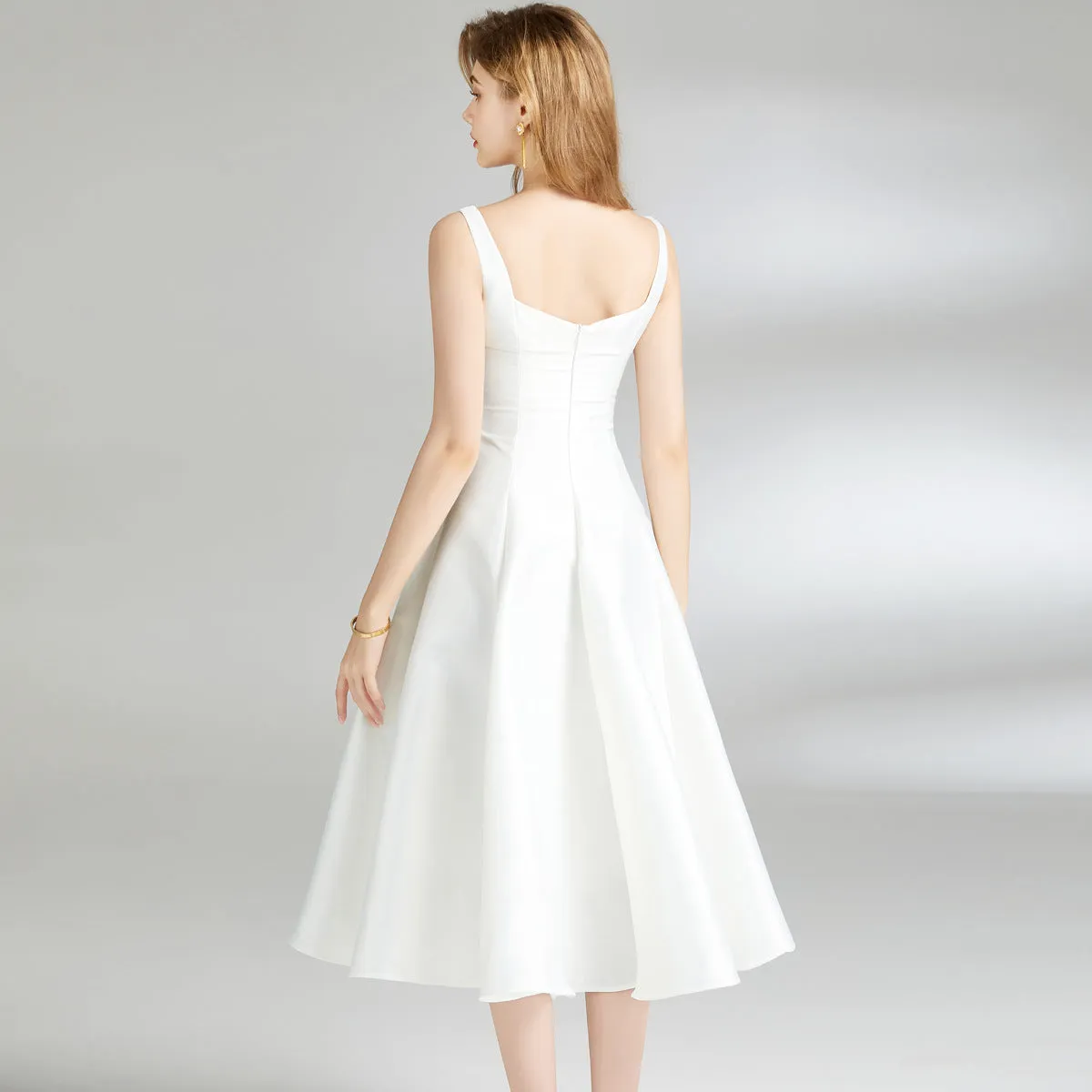 Women's White Waist Sliming Strap Dress