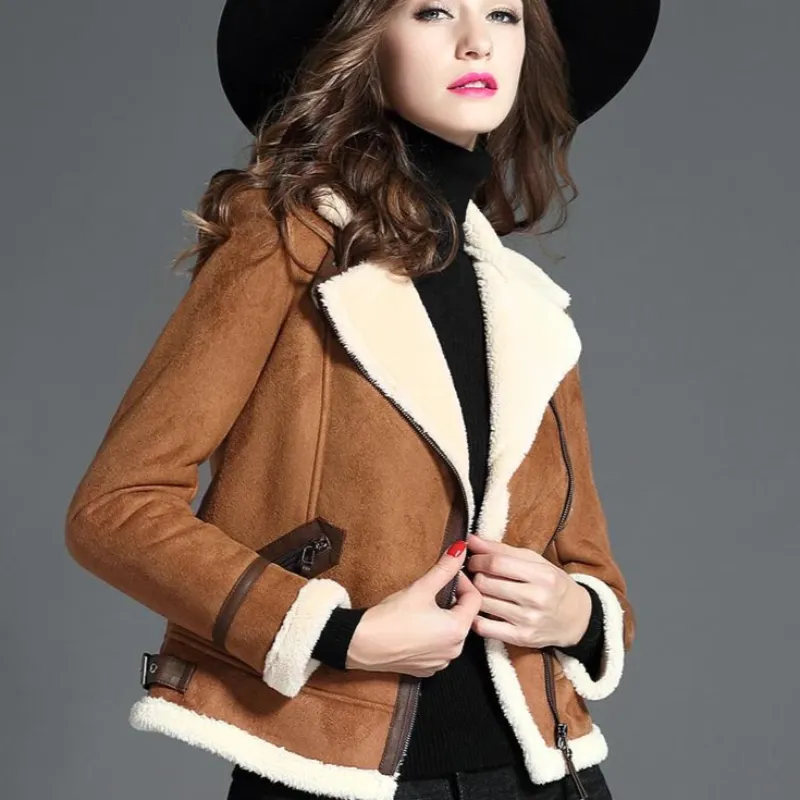 Women's Winter Casual Thick Faux Sheepskin Coat With Pockets