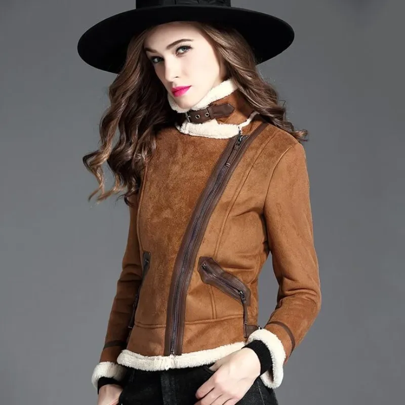 Women's Winter Casual Thick Faux Sheepskin Coat With Pockets
