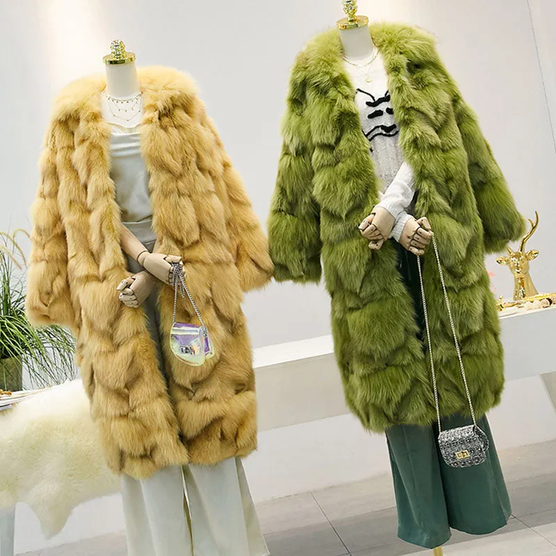 Women's Winter Casual Thick Slim Fox Fur Long Parka