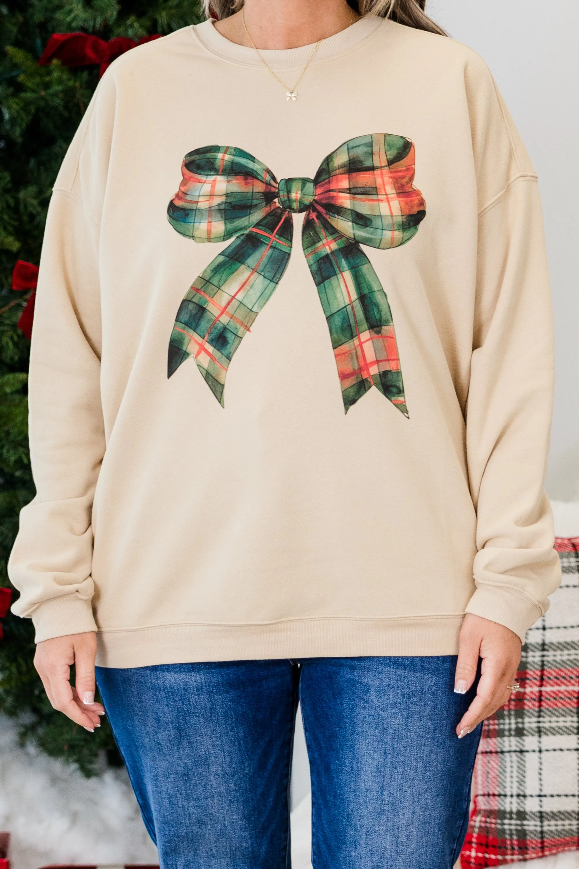 Wrapped In A Bow Pullover, Sand