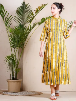 Yellow Stone Printed Shirt Dress